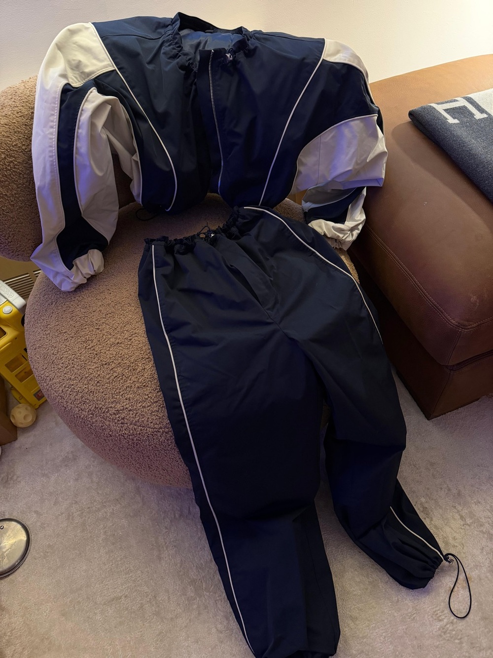 GRLFRND Black and White Track Pants - Lightweight Windbreaker Joggers